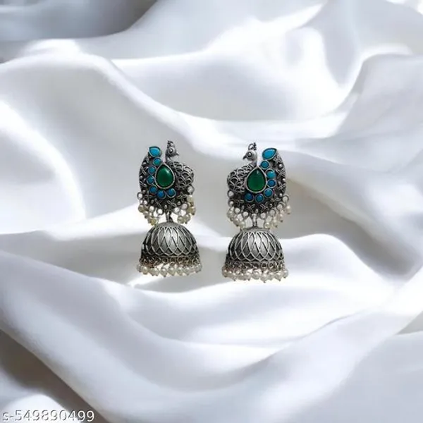 Antique_Silver_Handcrafted_Peacock_Jhumka_Earrings