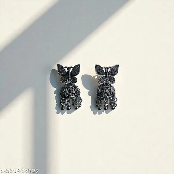 Trendy_Oxidized_Butterfly_Jhumka_Earrings_|_Antique_Silver_Plated