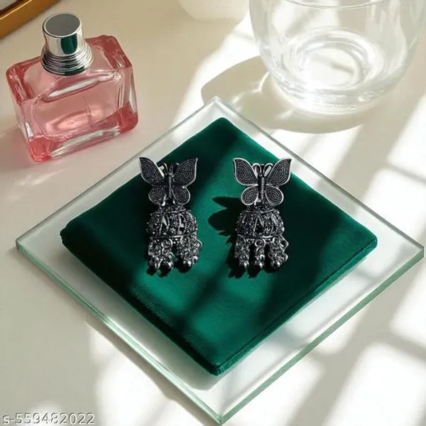 Trendy_Oxidized_Butterfly_Jhumka_Earrings_|_Antique_Silver_Plated