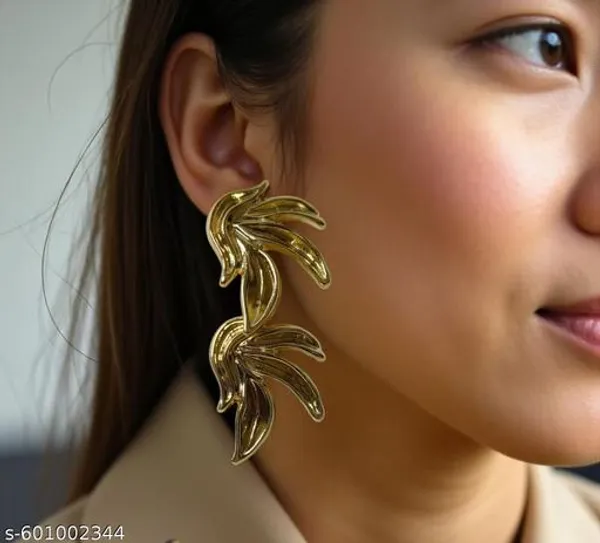 Gold_Tone_Leaf_Design_Earrings_For_Women_And_Girls