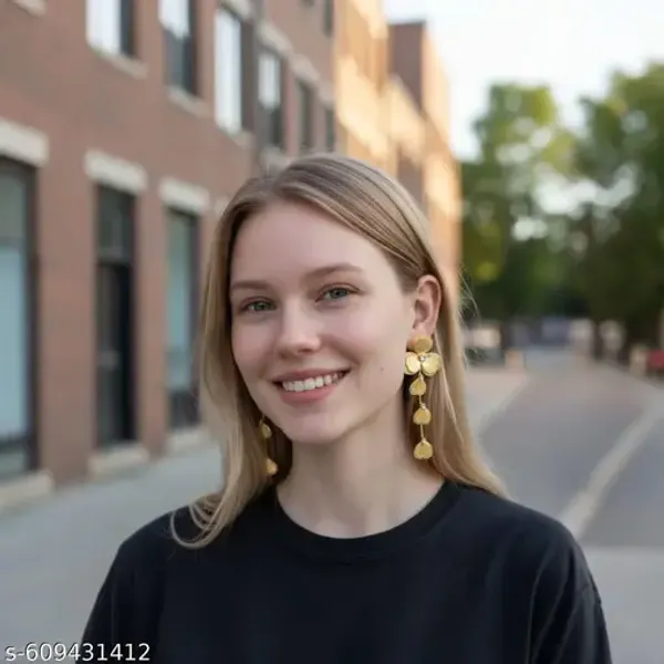 Trendy_Golden_Floral_Long_Drop_Earrings
