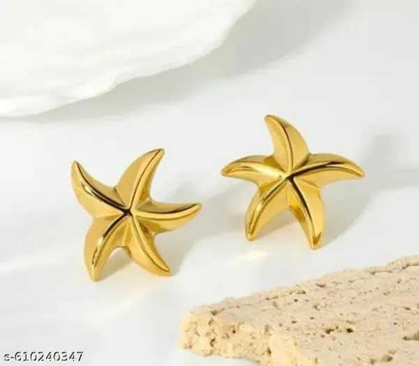 Trendy_Starfish_Design_Golden_Stud_Earrings