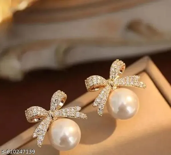 Elegant_Pearl_Drop_Bow_Earrings_For_Women_And_Girls