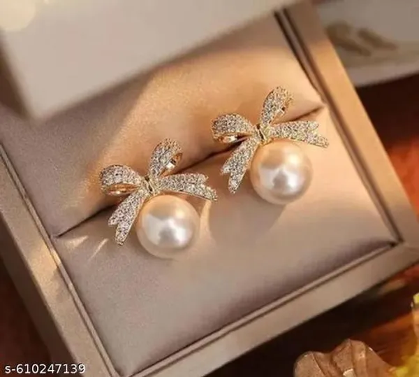 Elegant_Pearl_Drop_Bow_Earrings_For_Women_And_Girls