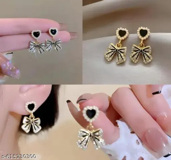 Elegant_Korean_Black_Heart_Bow_Stud_Earrings