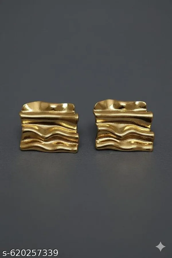 Elegant_Gold_Toned_Wavy_Rectangular_Stud_Earrings_|_Minimalist_Anti_Tarnish