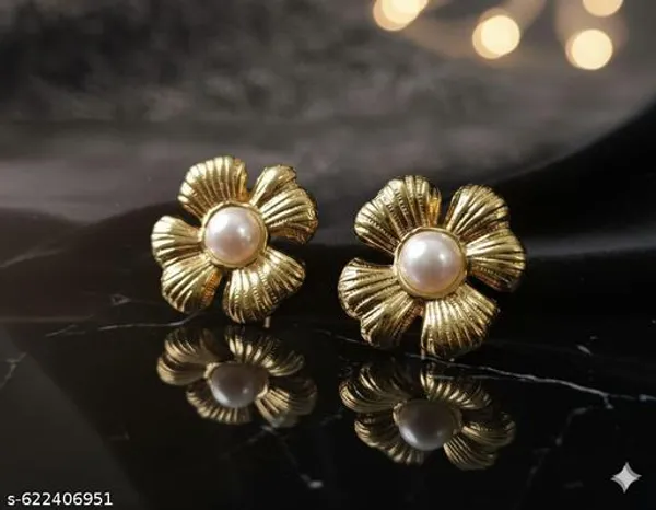 Gold_Toned_Floral_Pearl_Stud_Earrings_|_Anti_Tarnish