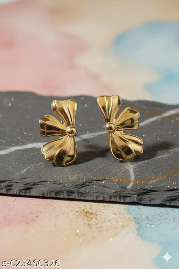 Elegant_Gold_Plated_Bow_Design_Stud_Earrings