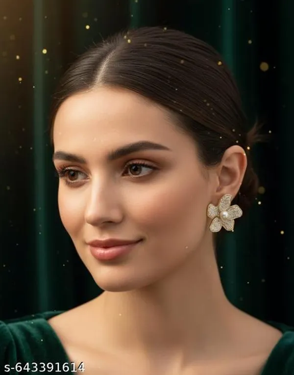 Elegant_White_Floral_Pearl_Stud_Earrings_|_Gold_Plated_Designer_Flower