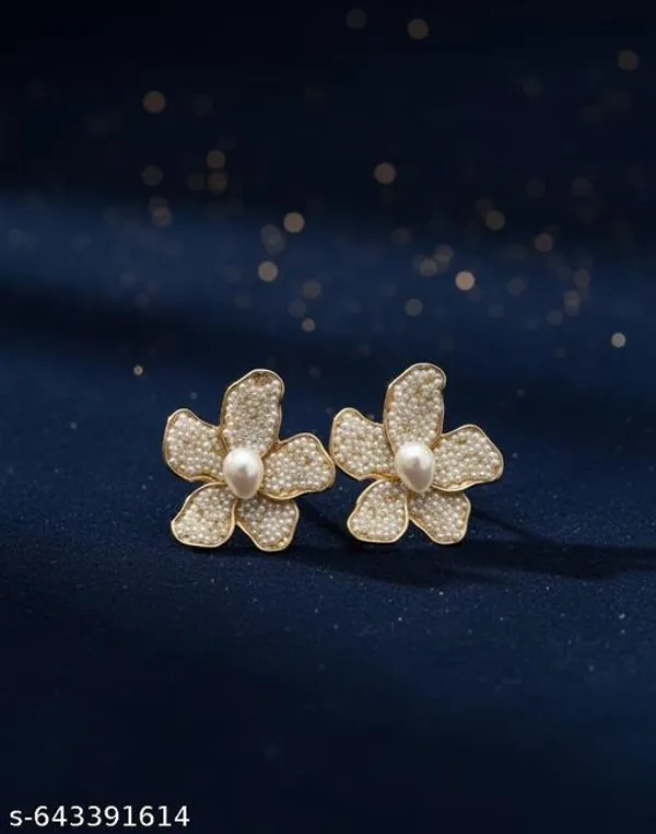 Elegant_White_Floral_Pearl_Stud_Earrings_|_Gold_Plated_Designer_Flower
