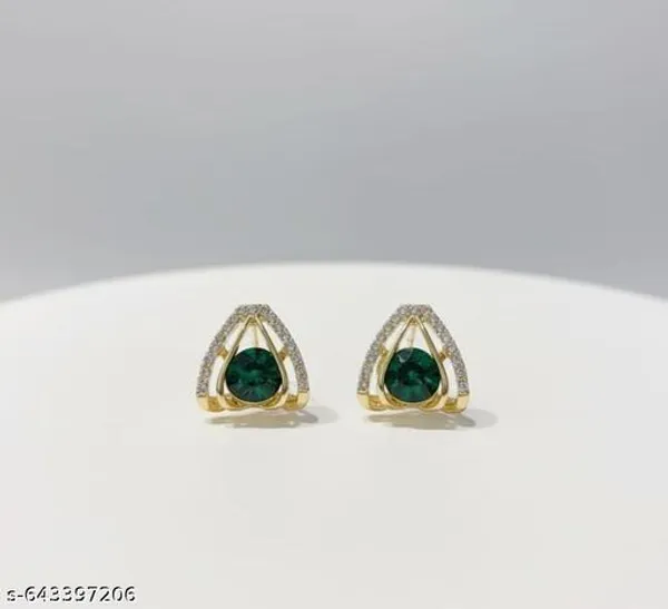 Elegant_Gold_Plated_Triangle_Stud_Earrings_With_Green_Stone