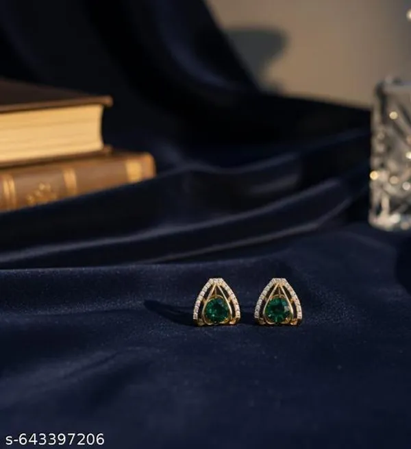 Elegant_Gold_Plated_Triangle_Stud_Earrings_With_Green_Stone