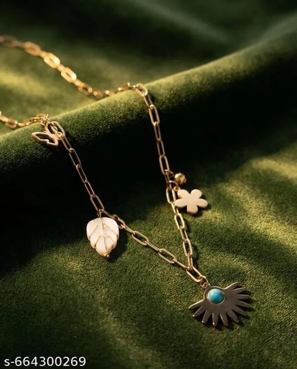 Gold_Plated_Multi_Charm_Pendant_Necklace_|_Leaf_Flower_And_Sun_Design