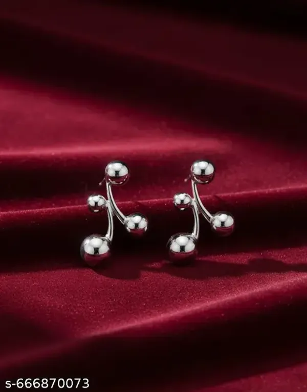 Elegant_Triple_Orb_Stud_Earrings|_Modern_Metallic_Design_Silver_Finish