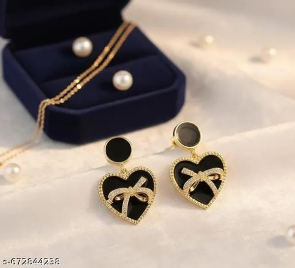 Elegant_Black_Heart_Drop_Earrings_With_Golden_Bow