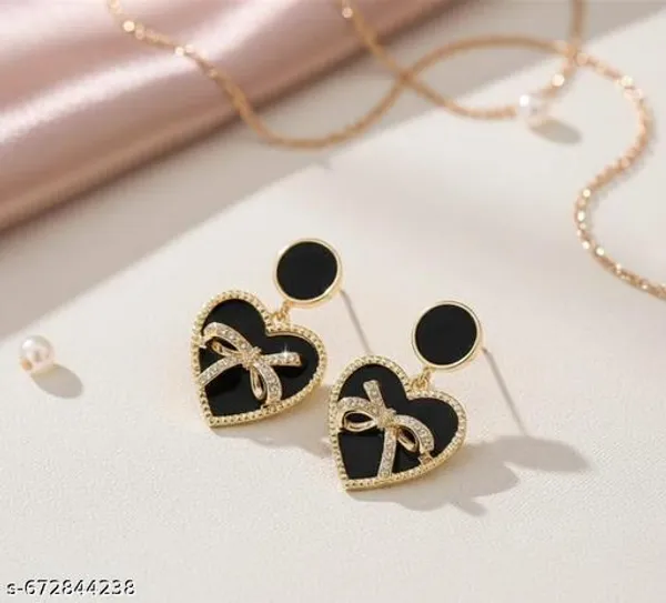 Elegant_Black_Heart_Drop_Earrings_With_Golden_Bow