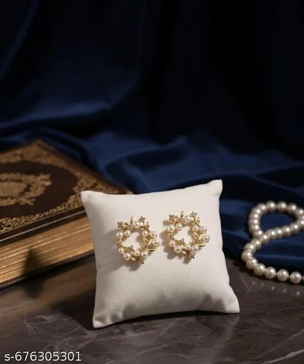 Elegant_Pearl_Floral_Stud_Earrings_With_Golden_Leaf_Design
