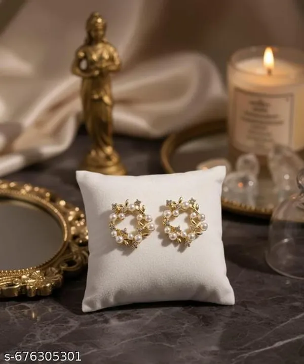 Elegant_Pearl_Floral_Stud_Earrings_With_Golden_Leaf_Design