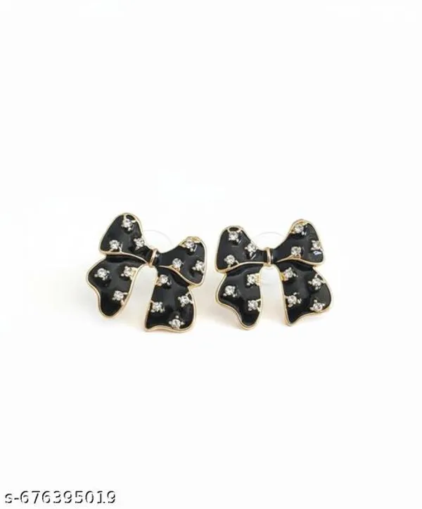Elegant_Black_Bow_Stud_Earrings_With_Golden_Border