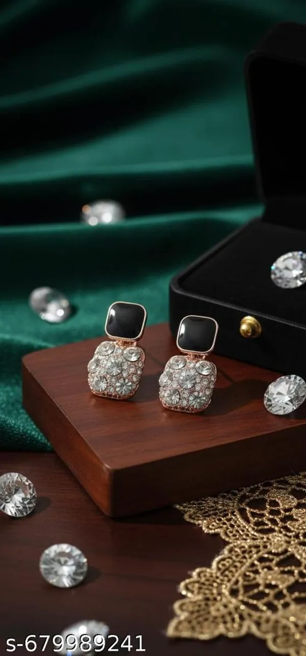 Black_Square_Stud_Crystal_Drop_Earrings_|_Rose_Gold_Finish