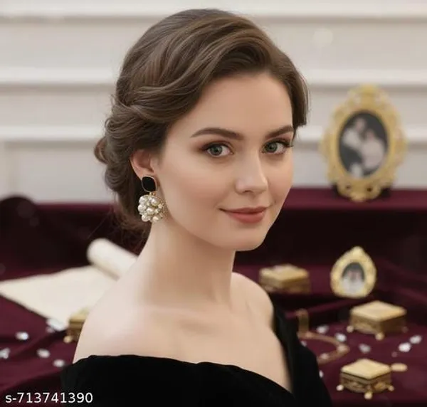 Black_Enamel_And_Pearl_Cluster_Gold_Tone_Statement_Earrings
