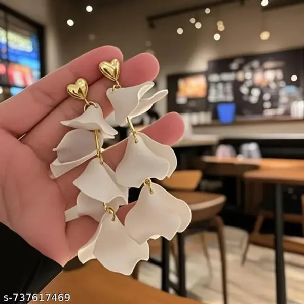 White_Layered_Floral_Drop_Earrings_With_Gold_Heart_Stud
