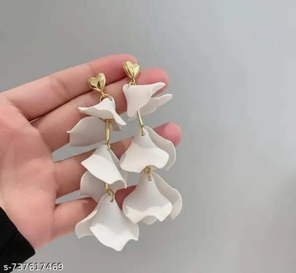 White_Layered_Floral_Drop_Earrings_With_Gold_Heart_Stud
