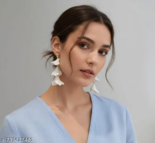 White_Layered_Floral_Drop_Earrings_With_Gold_Heart_Stud