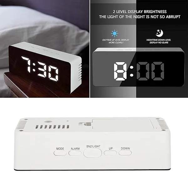 White_&_Silver_Plastic_Premium_Mirror_Clock_Digital_Clock