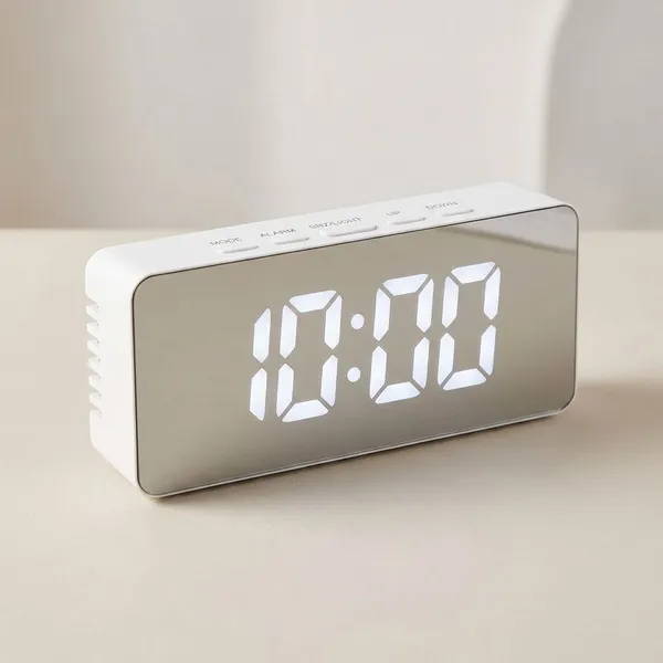 White_&_Silver_Plastic_Premium_Mirror_Clock_Digital_Clock