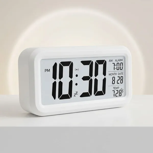 White_Plastic_Premium_Lcd_Clock_Home_Electronics