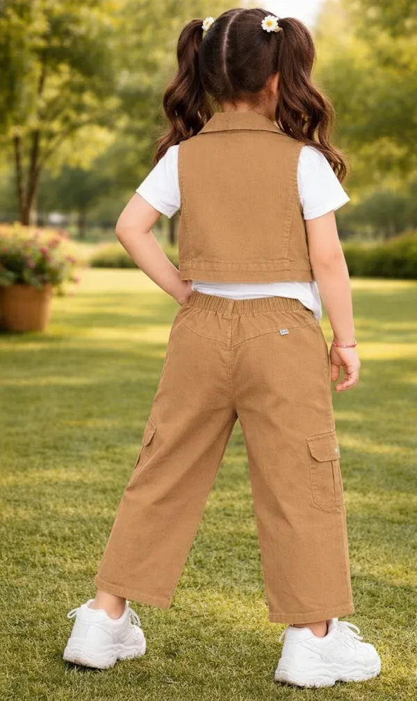 Brown_Trendy_Co_Ord_Set_With_Graphic_Tee_For_Kids_Girl
