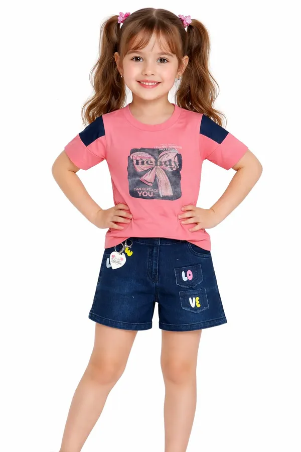 Pink_Petal_And_Deep_Ocean_Blue_Print_Tshirt_With_Denim_Shorts_For_Kids_Girl