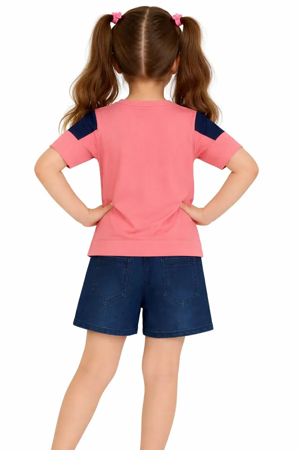 Pink_Petal_And_Deep_Ocean_Blue_Print_Tshirt_With_Denim_Shorts_For_Kids_Girl