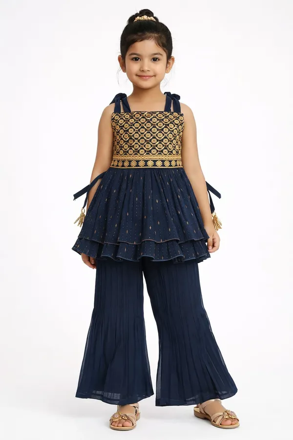 Navy_Blue_Royal_Golden_Flair_Sharara_Set_For_Kids_Girl