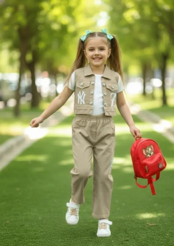 Beigevest_And_Pant_Set_With_Tshirt_For_Kids_Girl