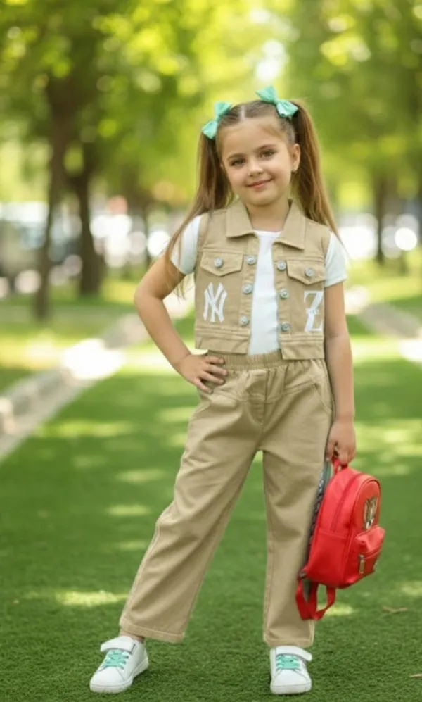 Beigevest_And_Pant_Set_With_Tshirt_For_Kids_Girl