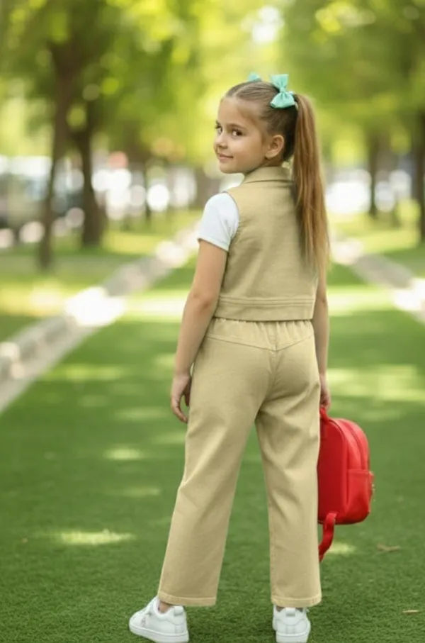 Beigevest_And_Pant_Set_With_Tshirt_For_Kids_Girl