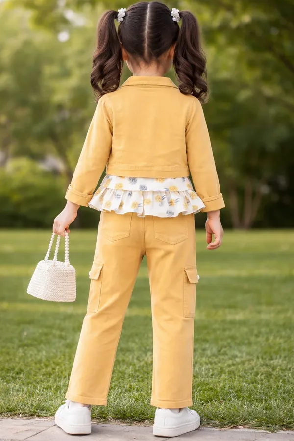Camel_Jacket_And_Pant_Set_With_Printed_Top_For_Kids_Girl
