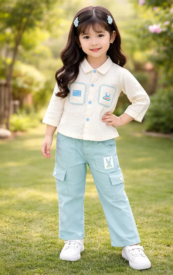 Cream_Top_And_Light_Blue_Pant_Set_For_Kids_Girl
