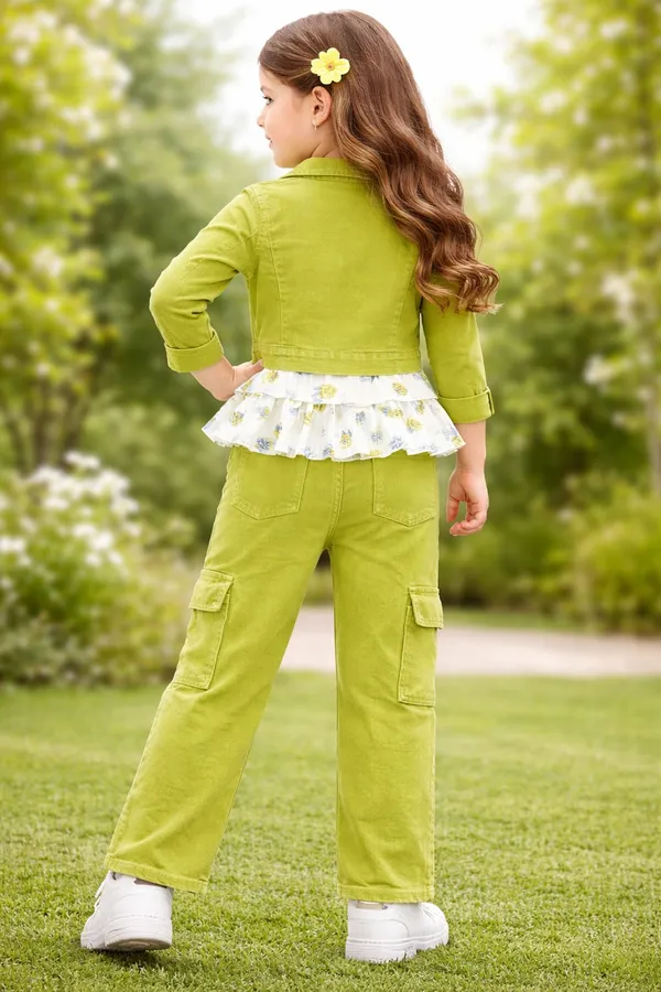 Green_Jacket_And_Pant_Set_With_Printed_Top_For_Kids_Girl