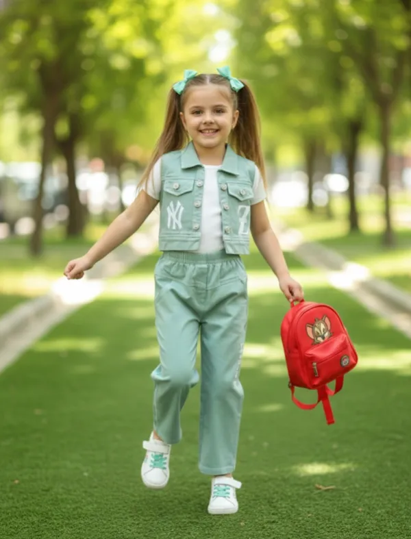 Green_Vest_And_Pant_Set_With_Tshirt_For_Kids_Girl