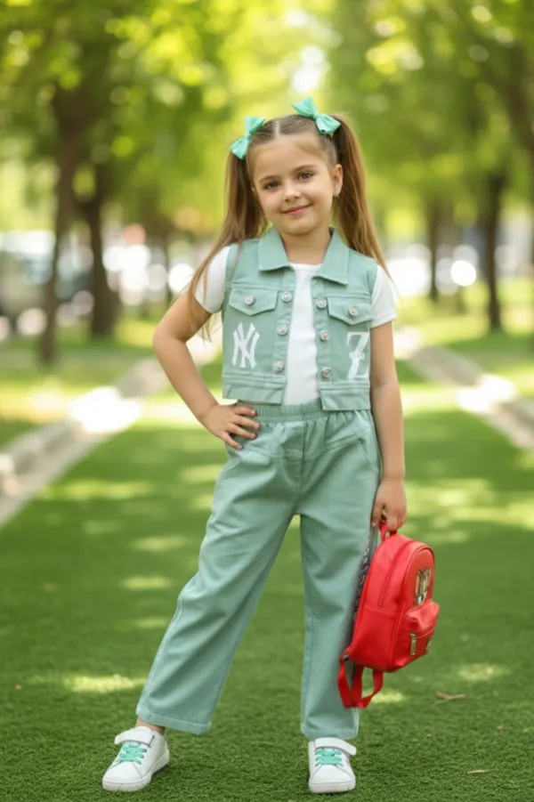 Green_Vest_And_Pant_Set_With_Tshirt_For_Kids_Girl