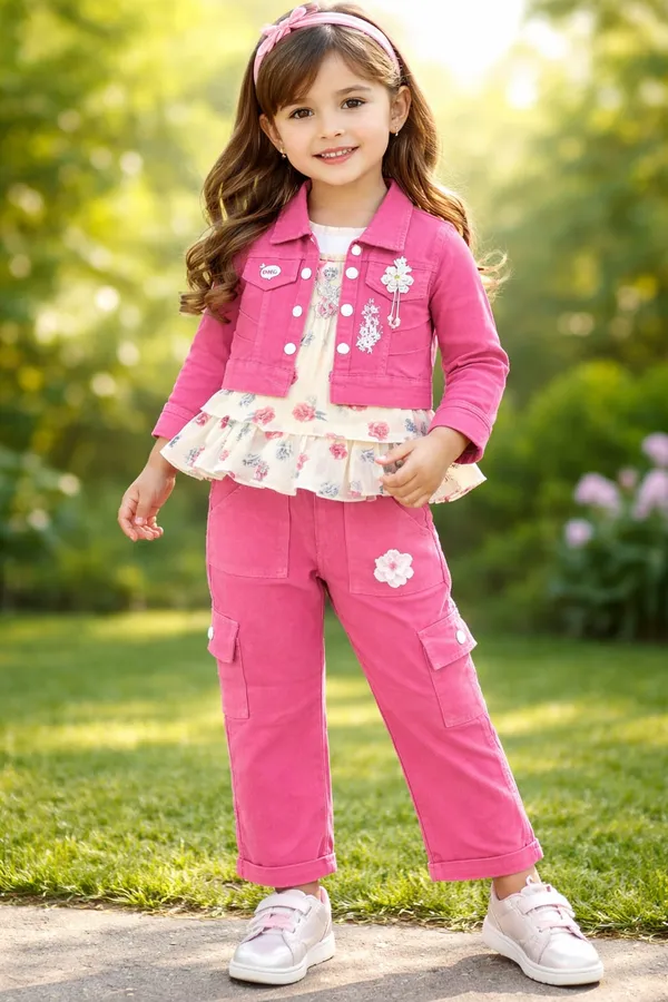 Pink_Jacket_And_Pant_Set_With_Printed_Top_For_Kids_Girl
