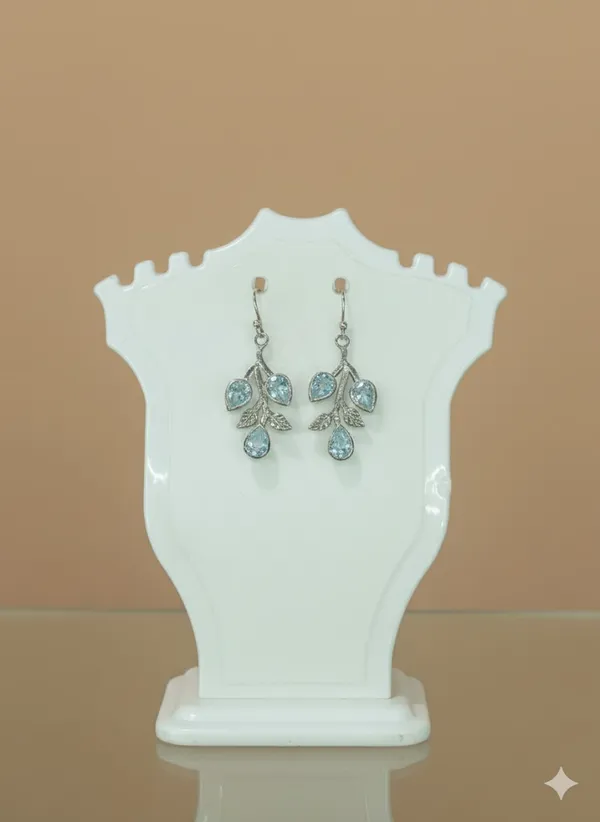 925_Silver_Jewellery_Blue_Topaz_Leaf_Dangle_Earrings_For_Women