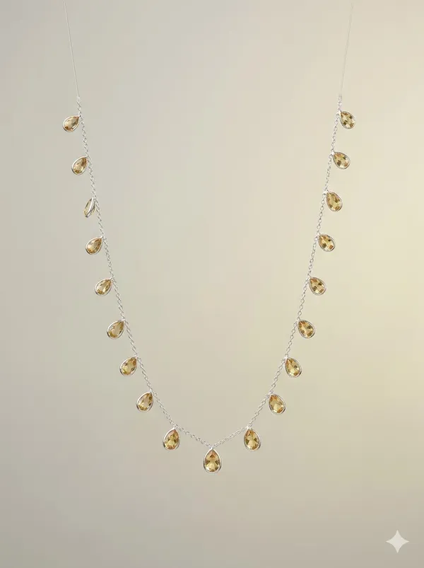 925_Silver_Jewellery_Yellow_Citrine_Teardrop_Gemstone_Necklace_For_Women