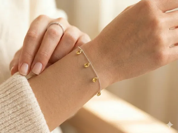925_Silver_Jewellery_Yellow_Citrine_Gemstone_Charm_Bracelet_For_Women