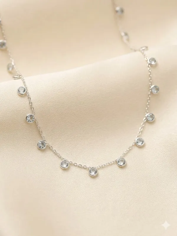 925_Silver_Jewellery_Blue_Topaz_Silver_Chain_Drop_Necklace_For_Women