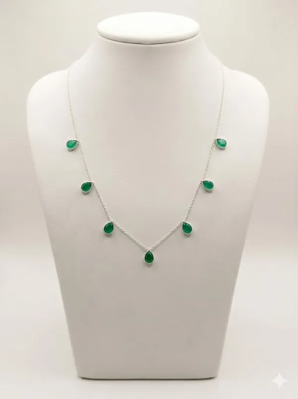 925_Silver_Jewellery_Green_Onyx_Silver_Chain_Charm_Necklace_For_Women