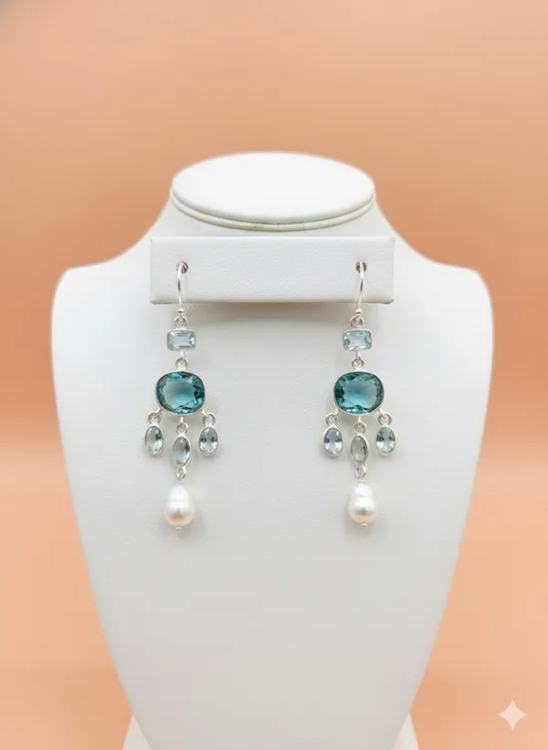 925_Silver_Jewellery_Blue_Topaz_Pearl_Drop_Earrings_For_Women